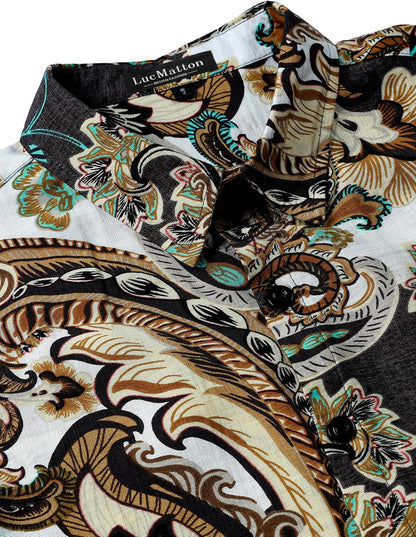 LucMatton Men's Vintage Hawaiian Shirt Tropical Print Short Sleeve Button Down Shirts Aloha Styles for Summer Vacation